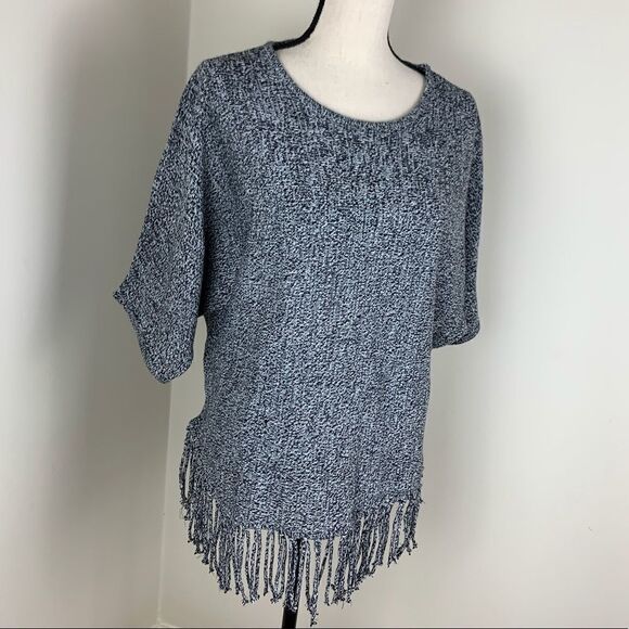 Relativity Black/White Fringe Batwing Boho Sweater Sz Small - Picture 2 of 8